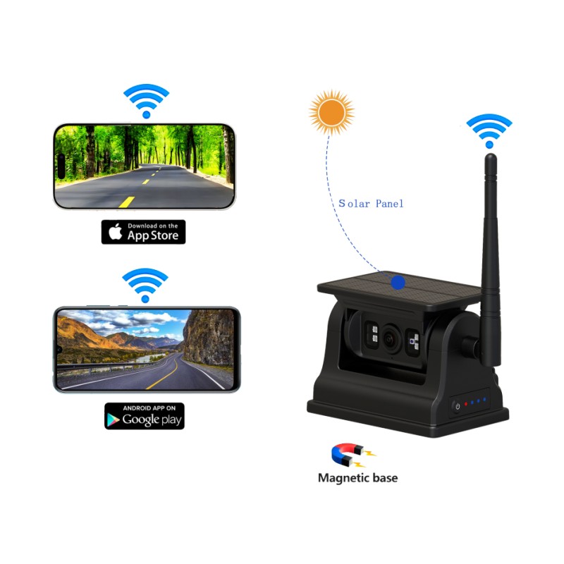1080P WiFi trådløst bakkamera til Android iOS med solopladning og magnetisk montering