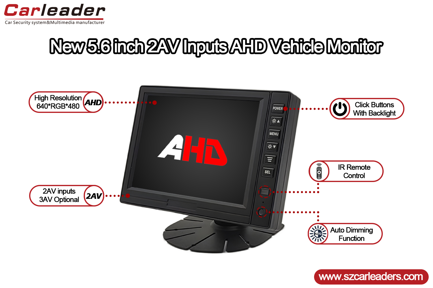 5 tommer TFT LCD digitalt panel AHD-skærm