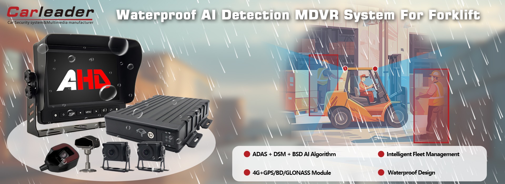 Vandtæt AI -detektion MDVR -system til gaffeltruck