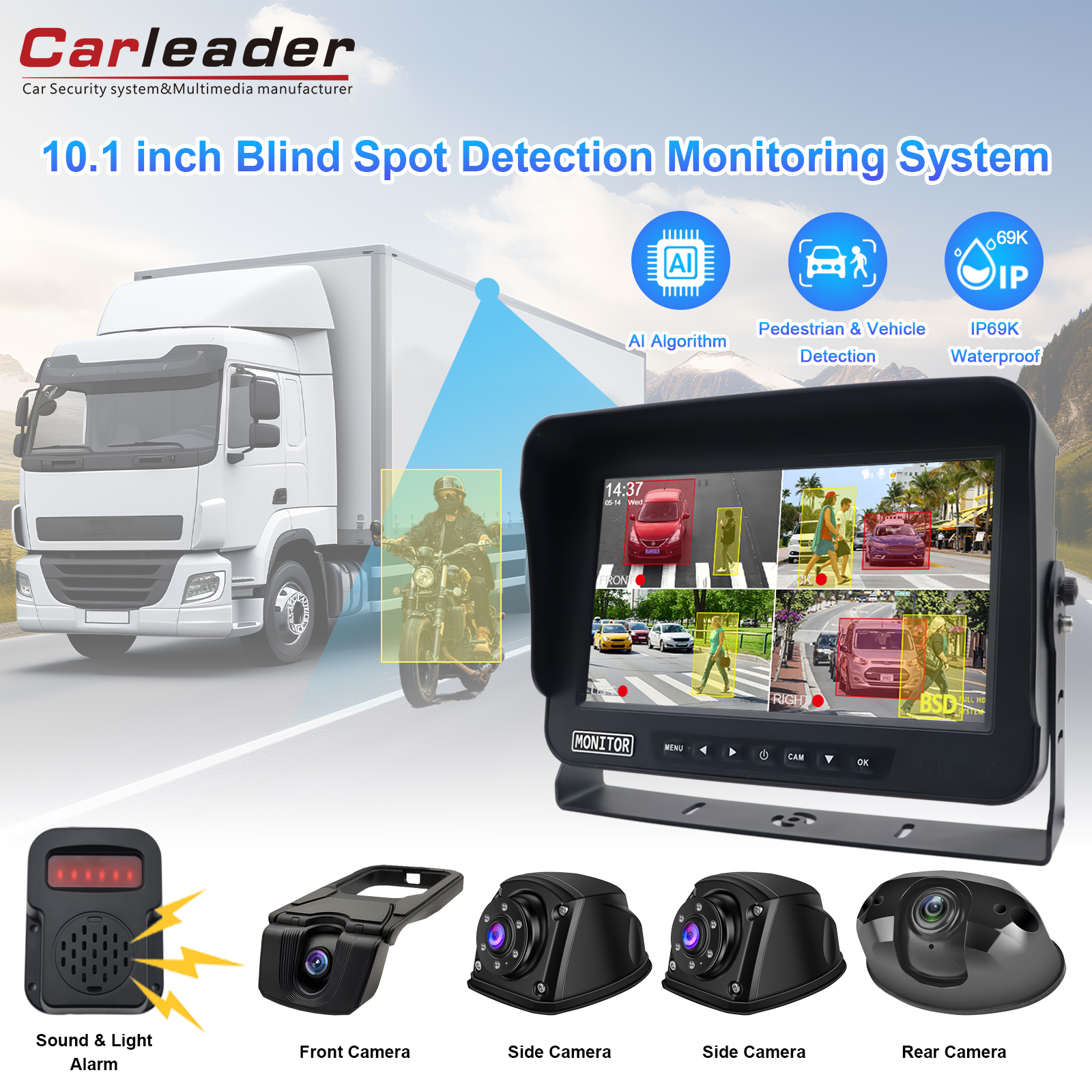 7/10,1 tommer 4ch AI BSD Vehicle Truck Camera System