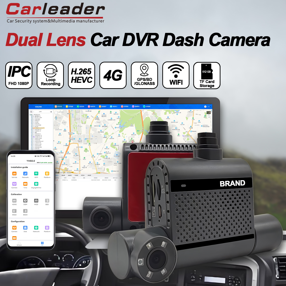 Sikret flåde Mangement med Carleader Dual 2Ch HD 1080p Bil Dash Cam