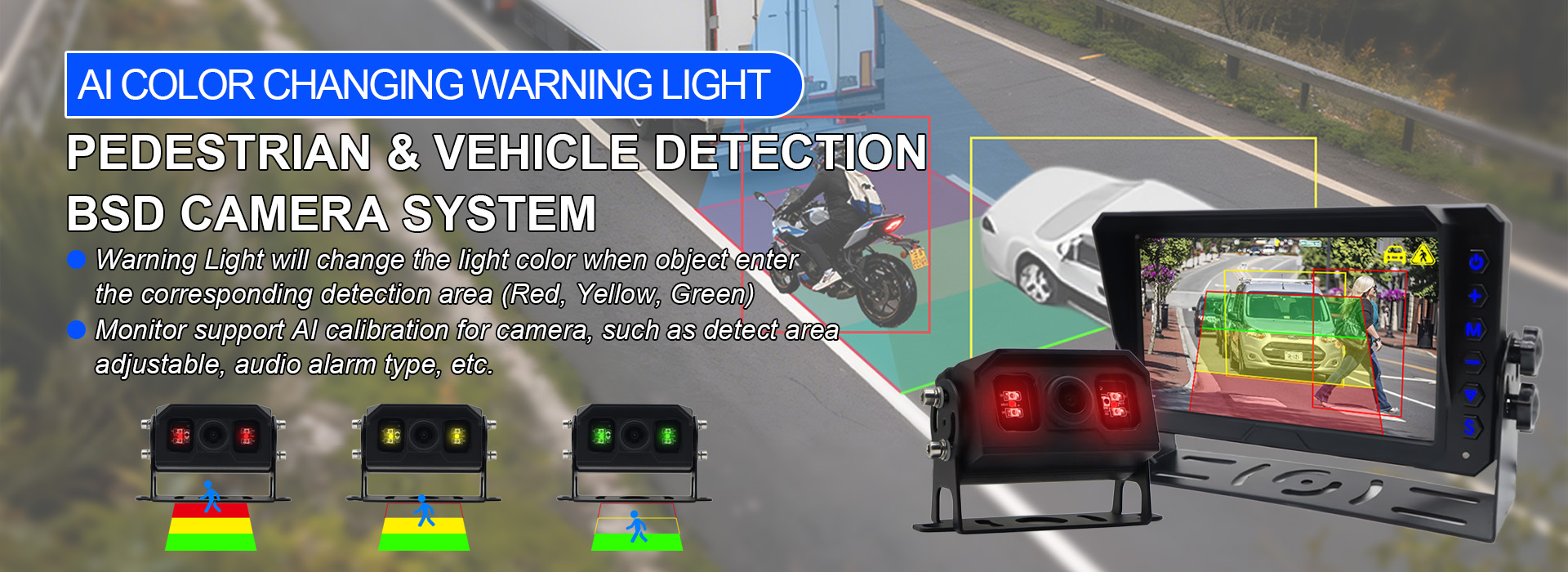 AI Blind Spot Detection System med farveskiftende advarselslampe
